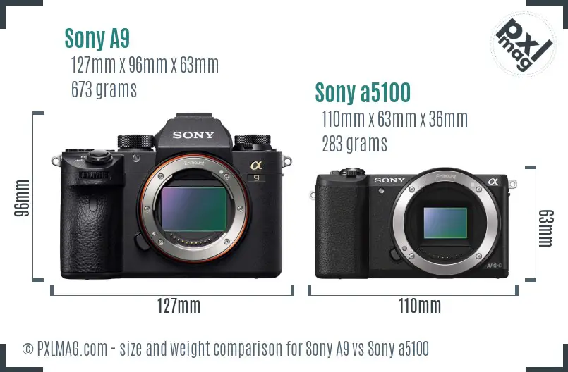 Sony A9 vs Sony a5100 size comparison