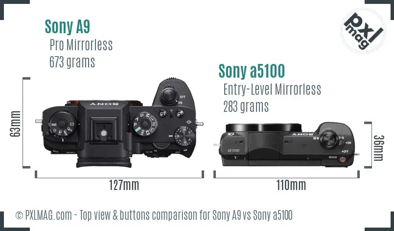 Sony A9 vs Sony a5100 top view buttons comparison
