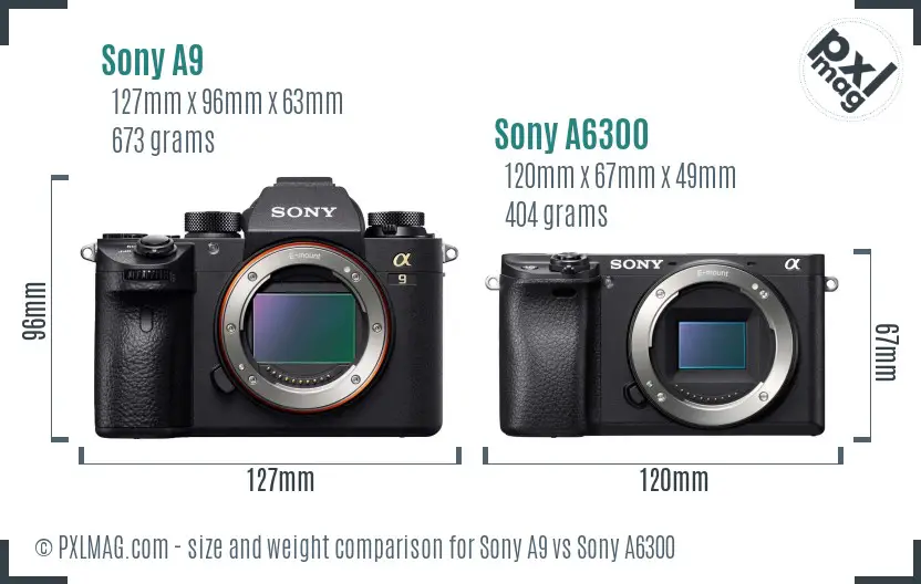 Sony A9 vs Sony A6300 size comparison