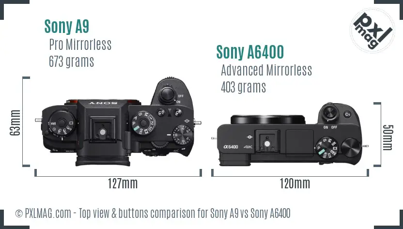 Sony A9 vs Sony A6400 top view buttons comparison