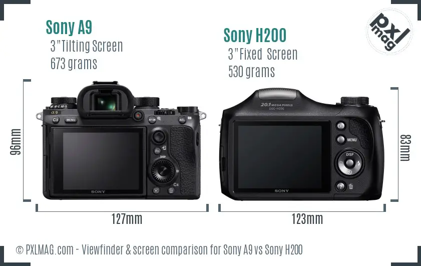 Sony A9 vs Sony H200 Screen and Viewfinder comparison