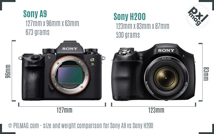 Sony A9 vs Sony H200 size comparison