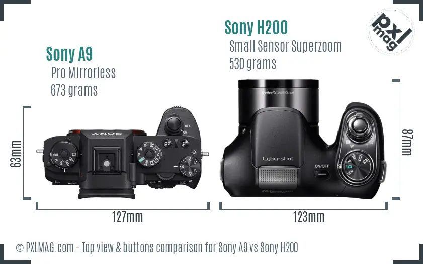 Sony A9 vs Sony H200 top view buttons comparison