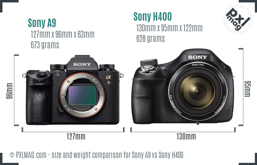 Sony A9 vs Sony H400 size comparison