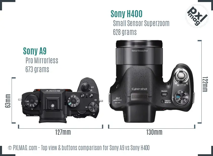 Sony A9 vs Sony H400 top view buttons comparison