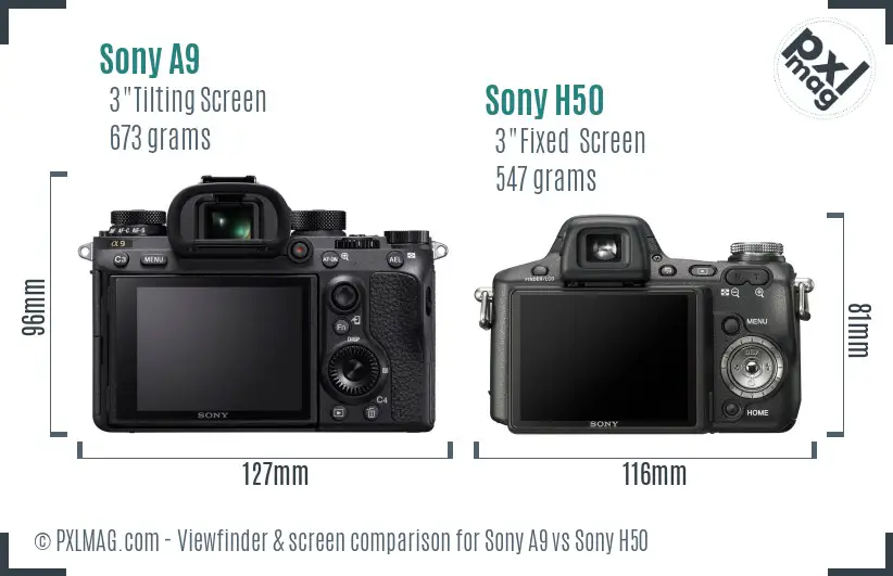 Sony A9 vs Sony H50 Screen and Viewfinder comparison