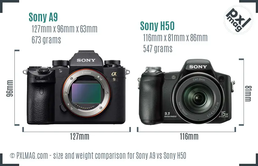 Sony A9 vs Sony H50 size comparison