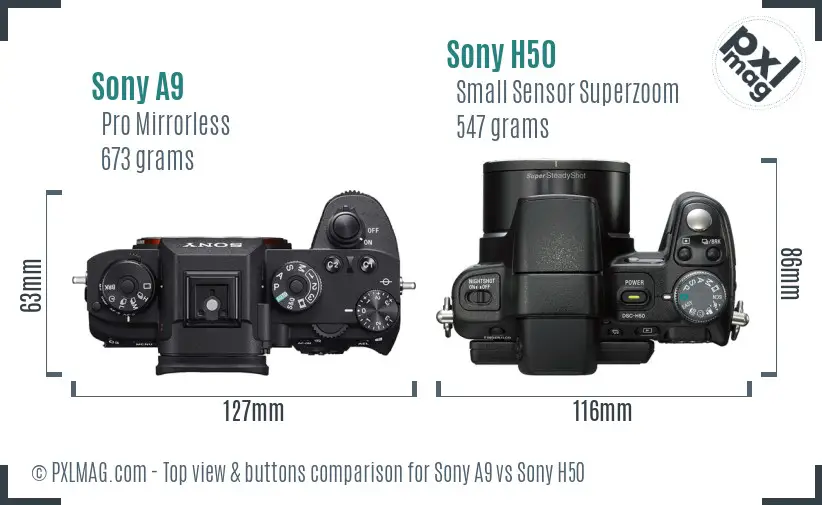 Sony A9 vs Sony H50 top view buttons comparison