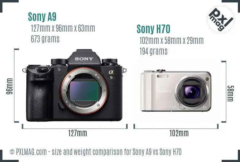 Sony A9 vs Sony H70 size comparison