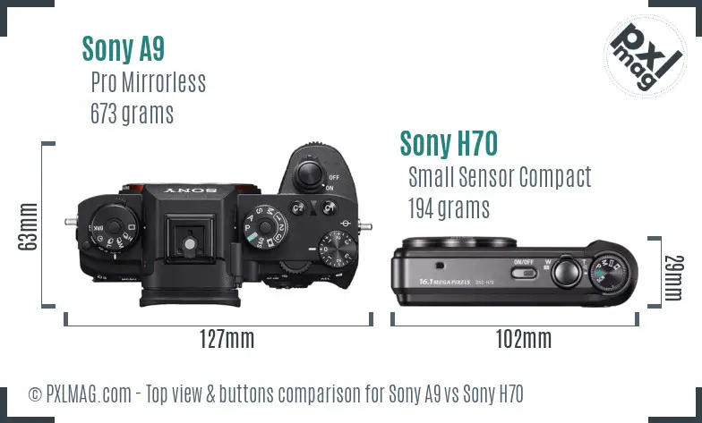 Sony A9 vs Sony H70 top view buttons comparison