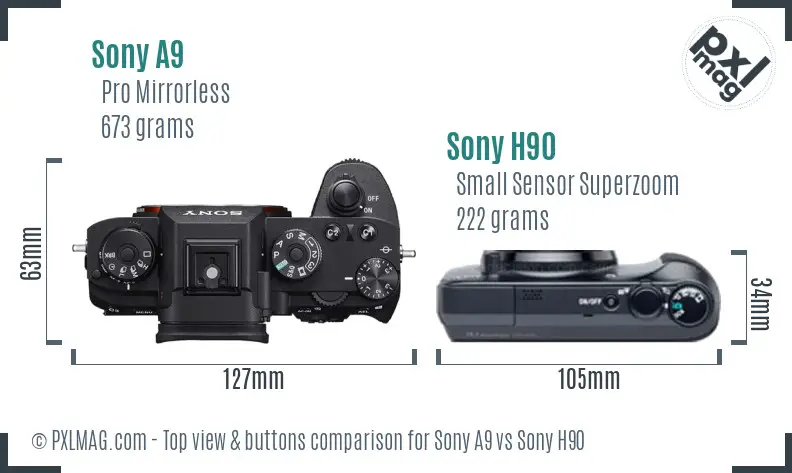 Sony A9 vs Sony H90 top view buttons comparison