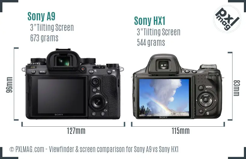 Sony A9 vs Sony HX1 Screen and Viewfinder comparison