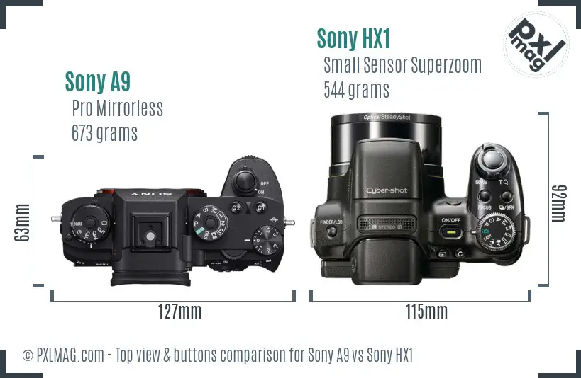 Sony A9 vs Sony HX1 top view buttons comparison