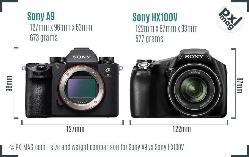 Sony A9 vs Sony HX100V size comparison