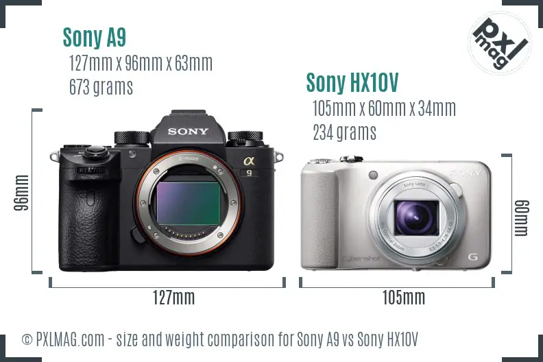 Sony A9 vs Sony HX10V size comparison
