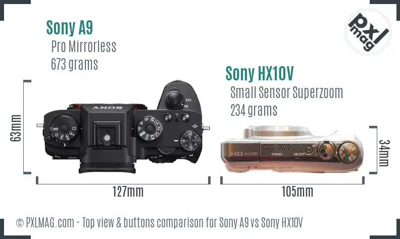 Sony A9 vs Sony HX10V top view buttons comparison