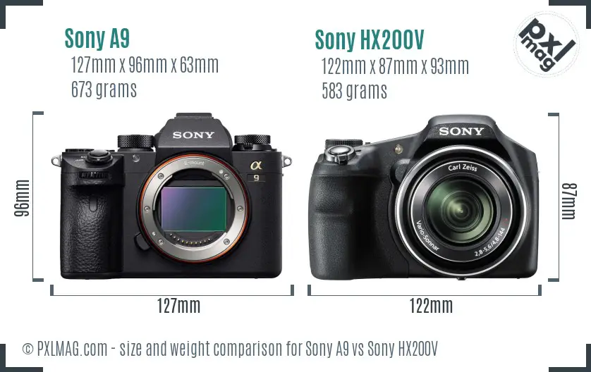 Sony A9 vs Sony HX200V size comparison