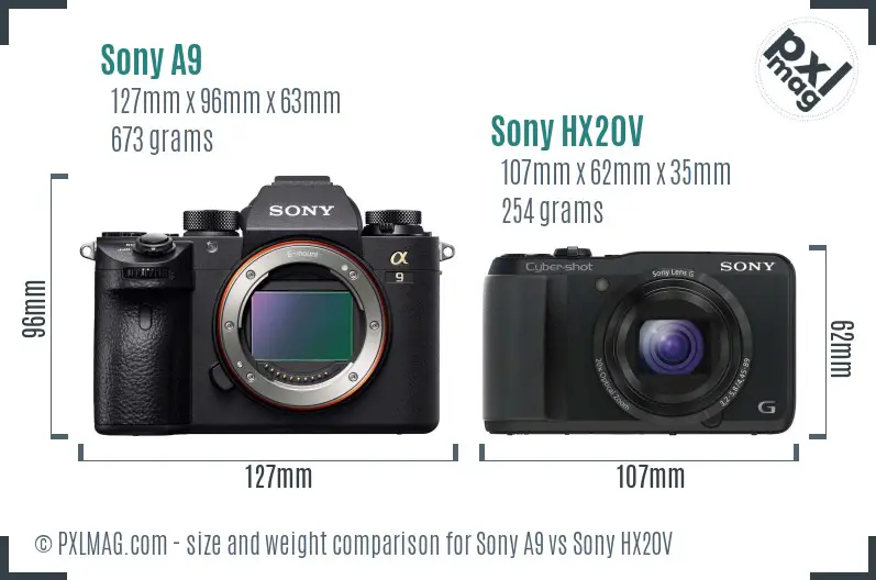 Sony A9 vs Sony HX20V size comparison