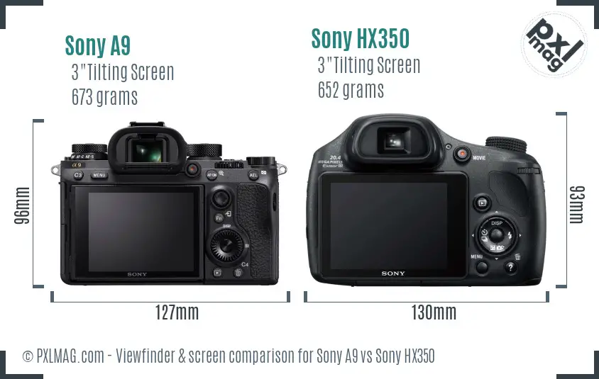 Sony A9 vs Sony HX350 Screen and Viewfinder comparison
