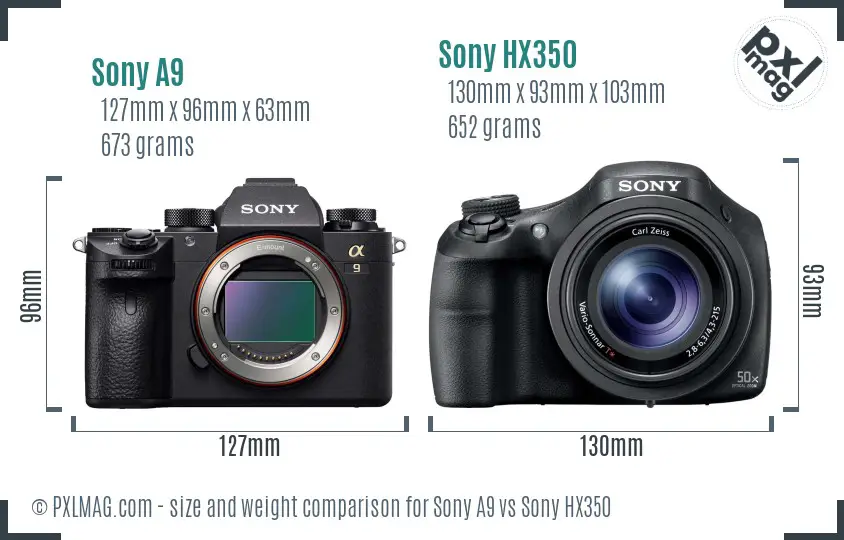 Sony A9 vs Sony HX350 size comparison