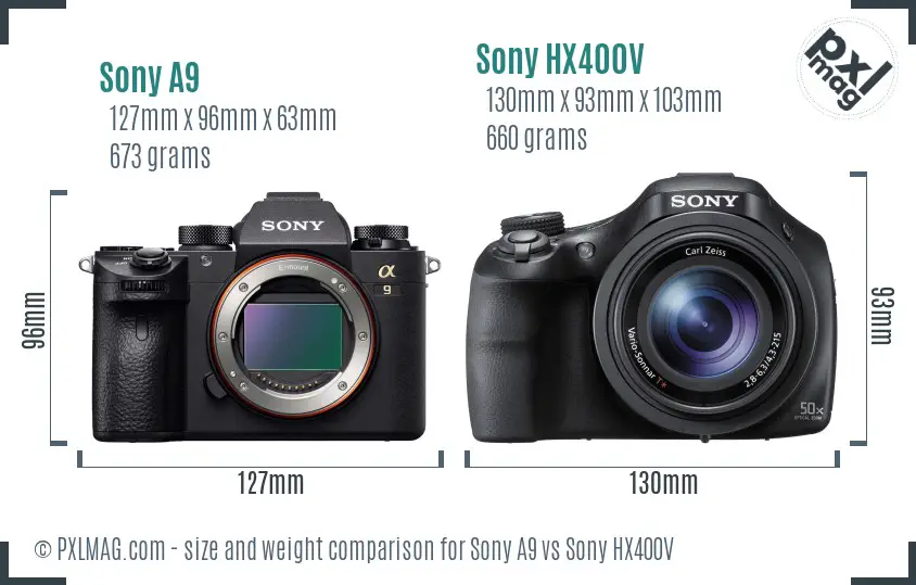 Sony A9 vs Sony HX400V size comparison