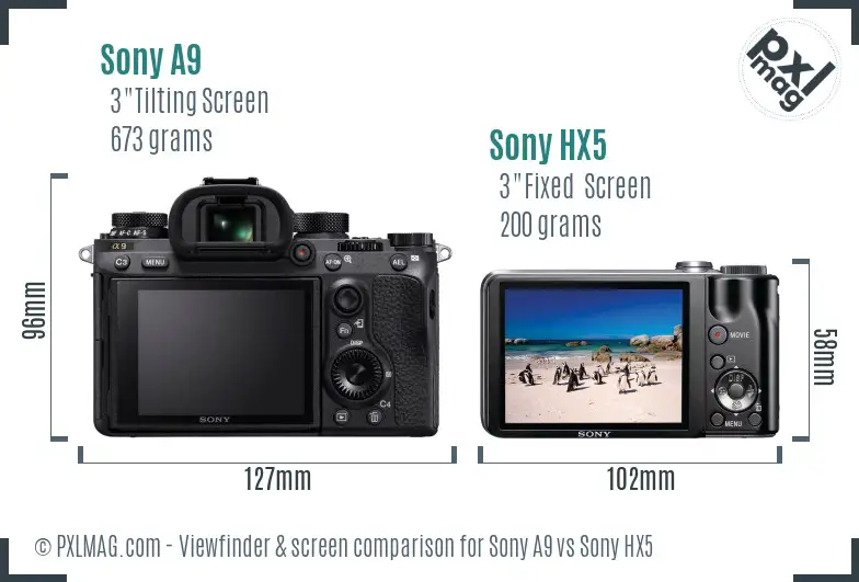 Sony A9 vs Sony HX5 Screen and Viewfinder comparison
