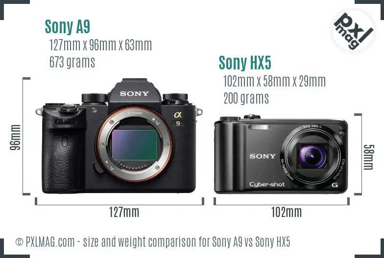 Sony A9 vs Sony HX5 size comparison