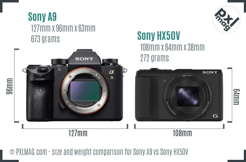 Sony A9 vs Sony HX50V size comparison