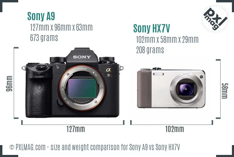 Sony A9 vs Sony HX7V size comparison