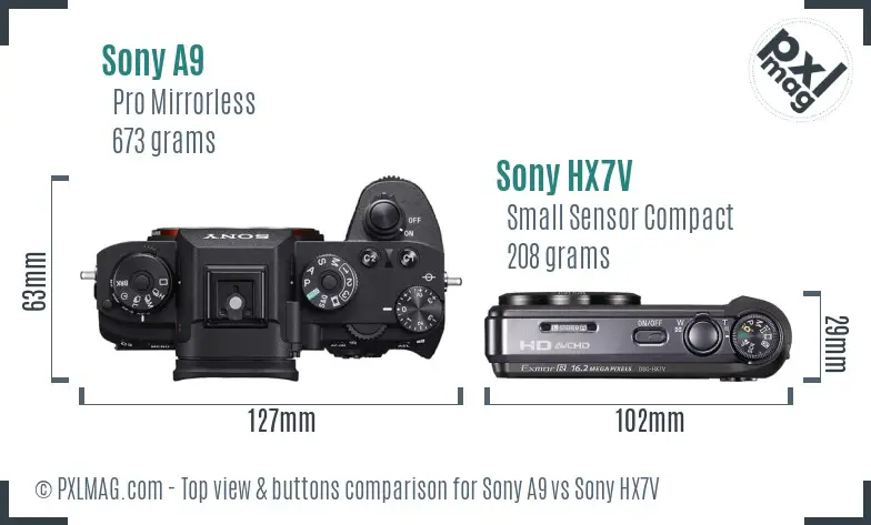 Sony A9 vs Sony HX7V top view buttons comparison