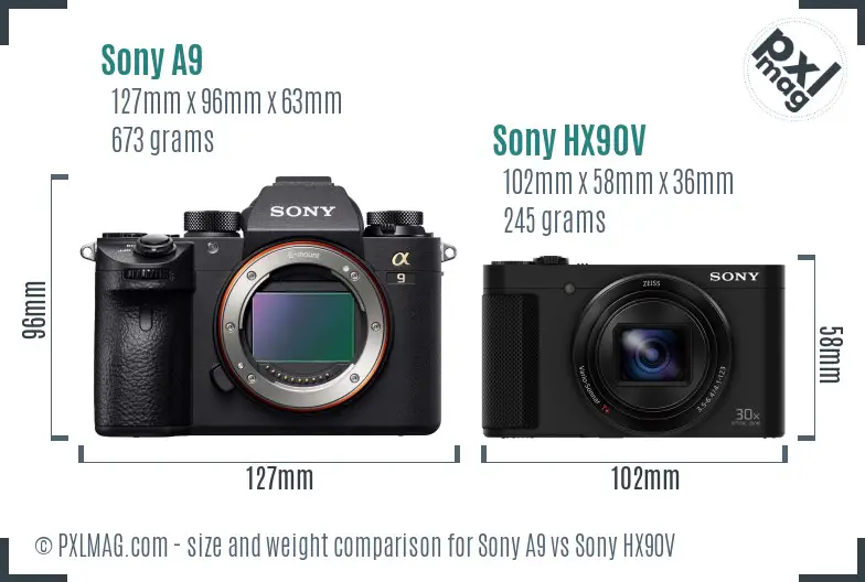 Sony A9 vs Sony HX90V size comparison