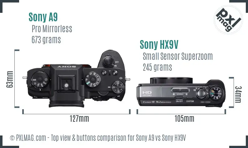 Sony A9 vs Sony HX9V top view buttons comparison