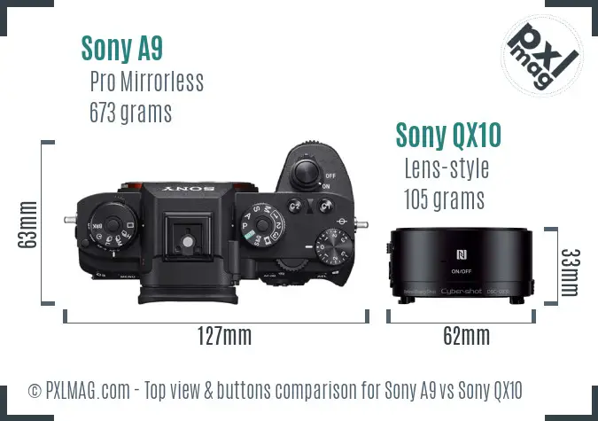 Sony A9 vs Sony QX10 top view buttons comparison