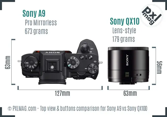 Sony A9 vs Sony QX100 top view buttons comparison