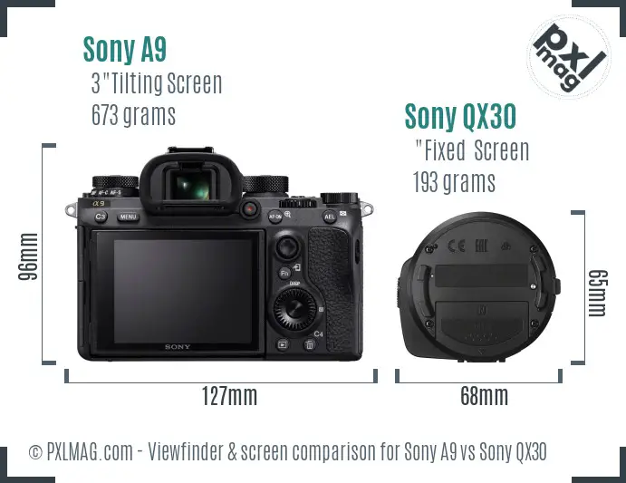 Sony A9 vs Sony QX30 Screen and Viewfinder comparison