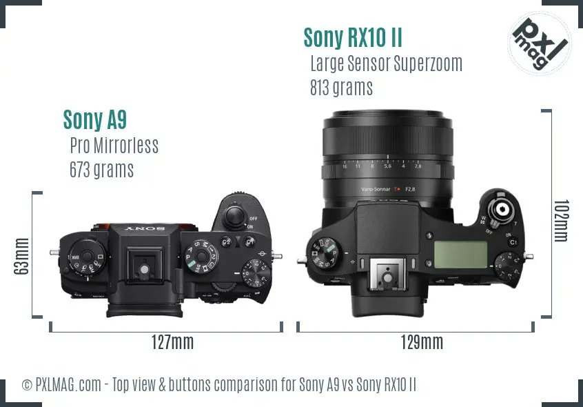 Sony A9 vs Sony RX10 II top view buttons comparison