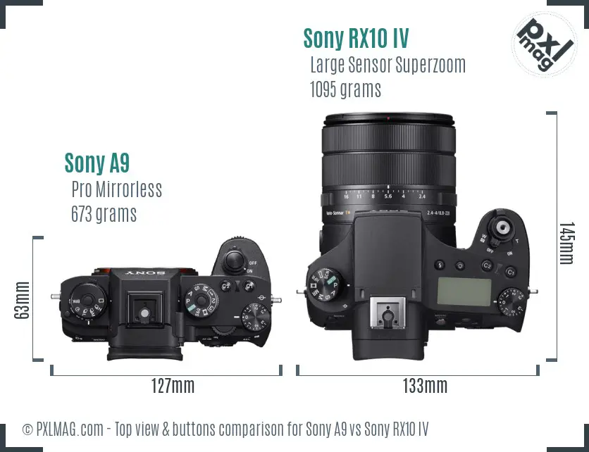 Sony A9 vs Sony RX10 IV top view buttons comparison