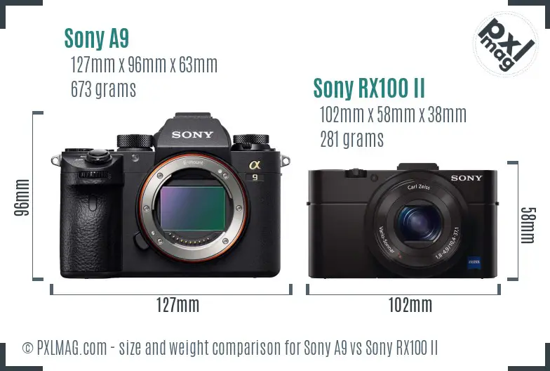 Sony A9 vs Sony RX100 II size comparison