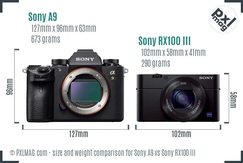 Sony A9 vs Sony RX100 III size comparison
