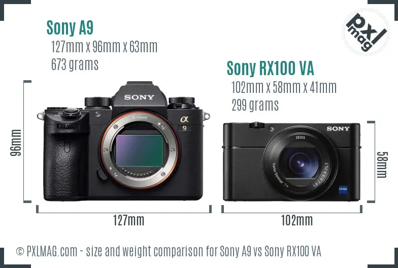 Sony A9 vs Sony RX100 VA size comparison