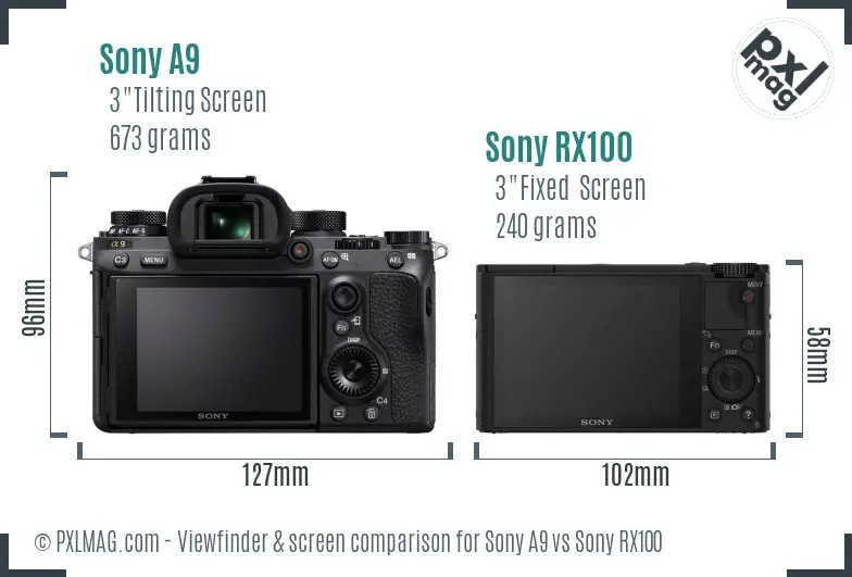 Sony A9 vs Sony RX100 Screen and Viewfinder comparison