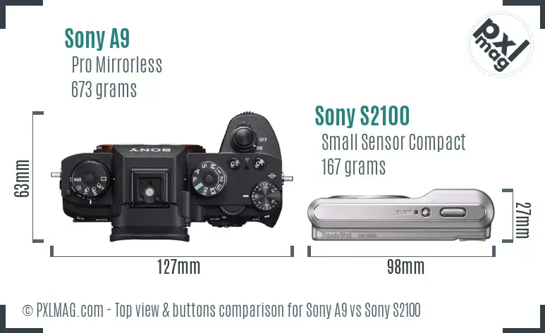 Sony A9 vs Sony S2100 top view buttons comparison