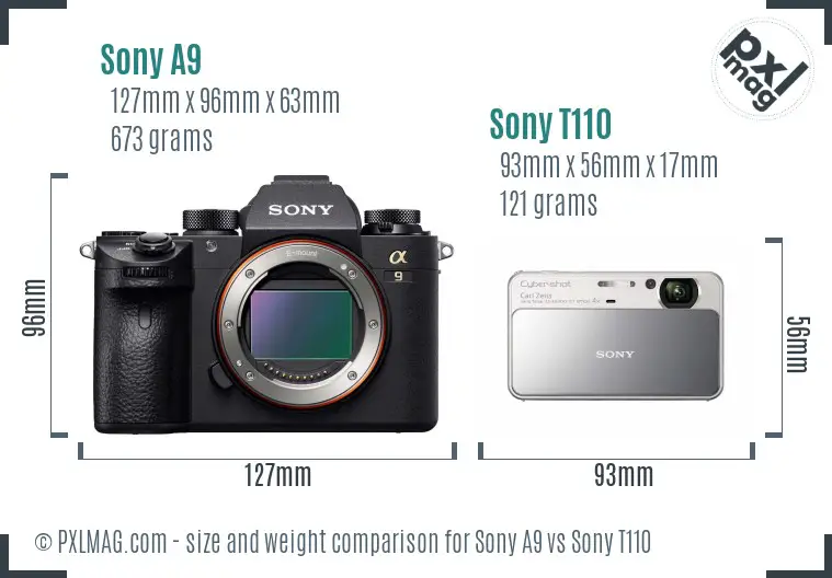 Sony A9 vs Sony T110 size comparison