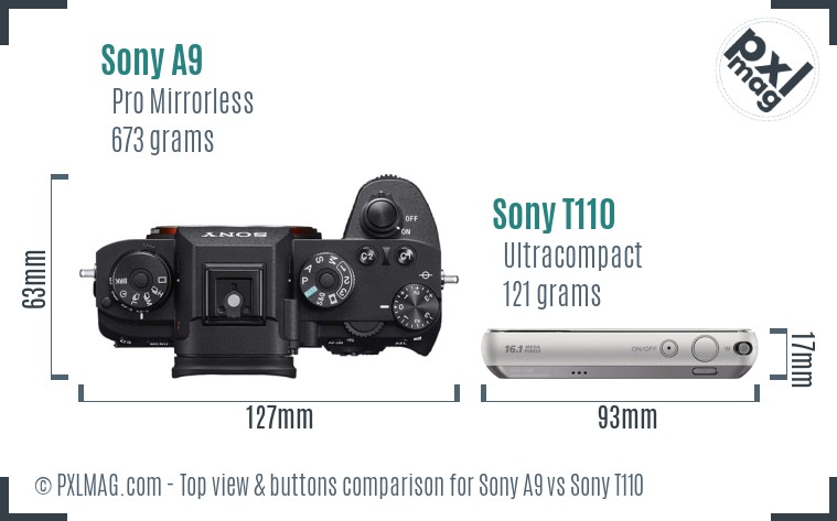 Sony A9 vs Sony T110 top view buttons comparison