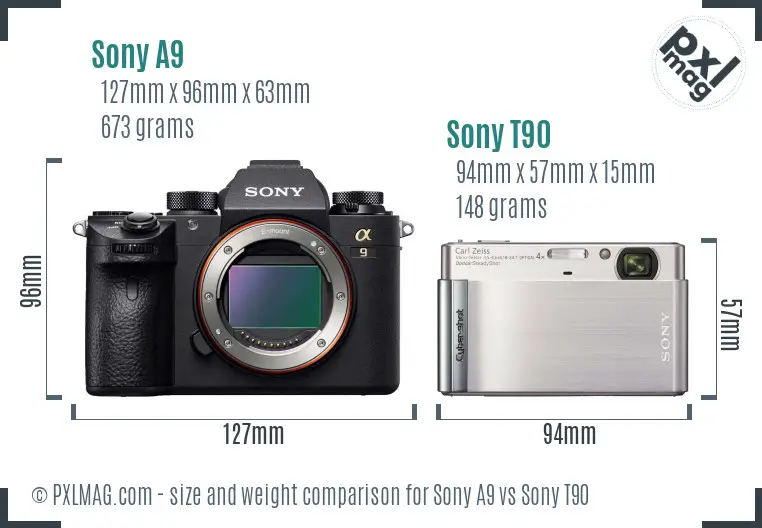 Sony A9 vs Sony T90 size comparison