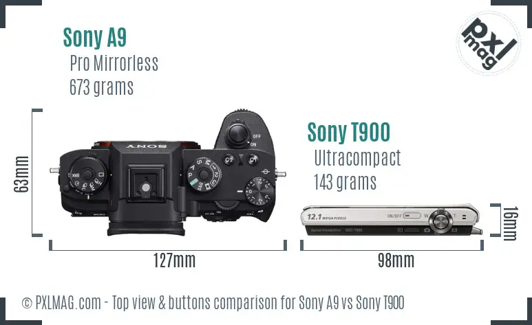 Sony A9 vs Sony T900 top view buttons comparison