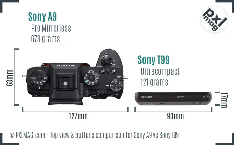 Sony A9 vs Sony T99 top view buttons comparison