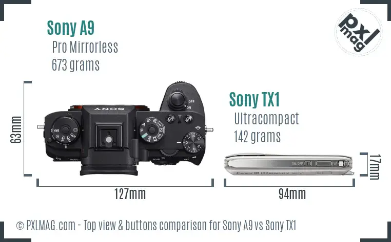 Sony A9 vs Sony TX1 top view buttons comparison