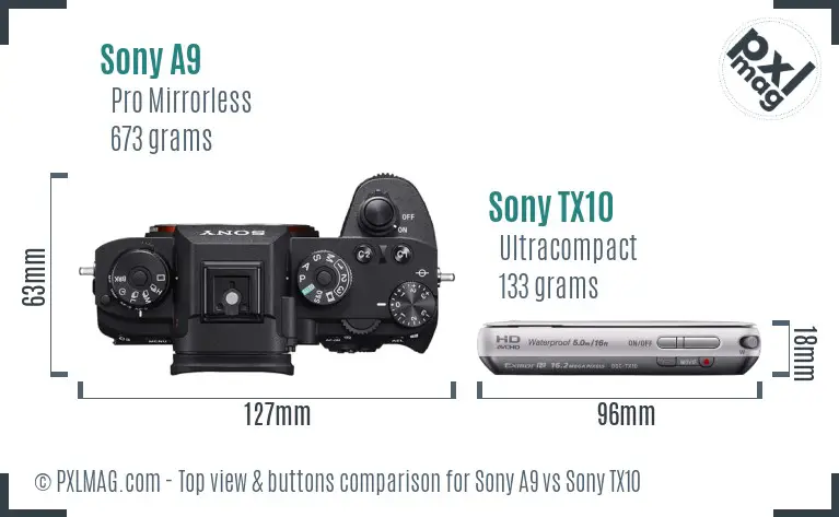 Sony A9 vs Sony TX10 top view buttons comparison