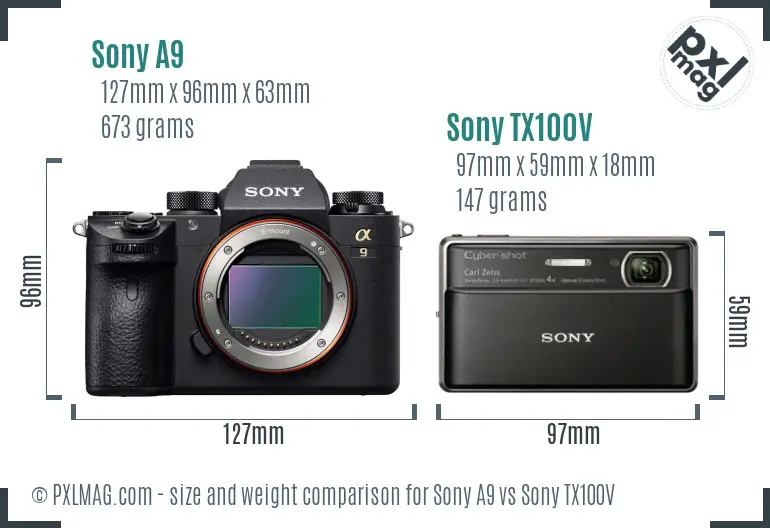 Sony A9 vs Sony TX100V size comparison